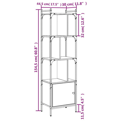 vidaXL Bookcase with Door Grey Sonoma 44.5x30x154.5 cm Engineered Wood