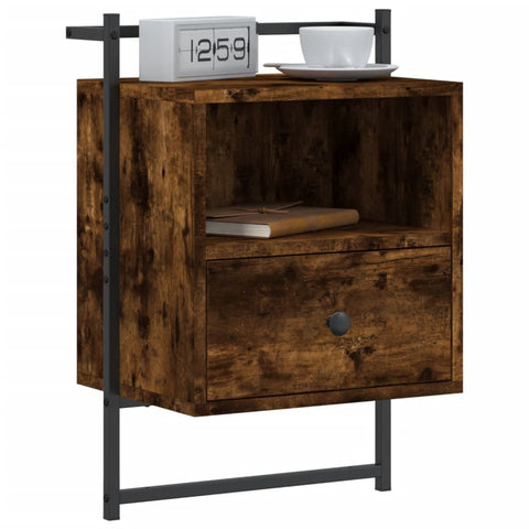 vidaXL Bedside Cabinet Wall-mounted Smoked Oak 40x30x61 cm Engineered Wood
