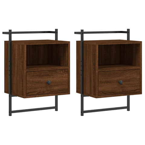 vidaXL Bedside Cabinets Wall-mounted 2 pcs Brown Oak 40x30x61 cm Engineered Wood