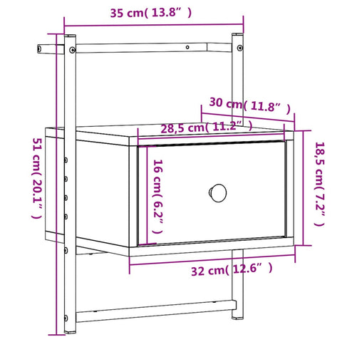 vidaXL Bedside Cabinet Wall-mounted Sonoma Oak 35x30x51 cm Engineered Wood
