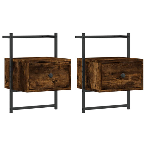 vidaXL Bedside Cabinets Wall-mounted 2 pcs Smoked Oak 35x30x51 cm Engineered Wood