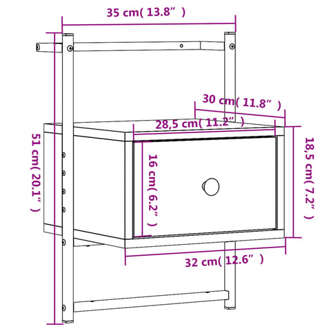 vidaXL Bedside Cabinets Wall-mounted 2 pcs Smoked Oak 35x30x51 cm Engineered Wood