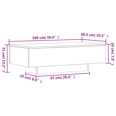 vidaXL Coffee Table Grey Sonoma 100x49.5x31 cm Engineered Wood