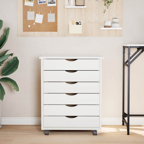 vidaXL Rolling Cabinet with Drawers MOSS White Solid Wood Pine