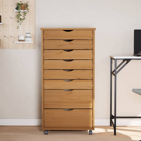 vidaXL Rolling Cabinet with Drawers MOSS Honey Brown Solid Wood Pine
