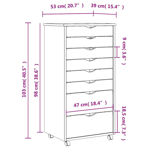 vidaXL Rolling Cabinet with Drawers MOSS Grey Solid Wood Pine
