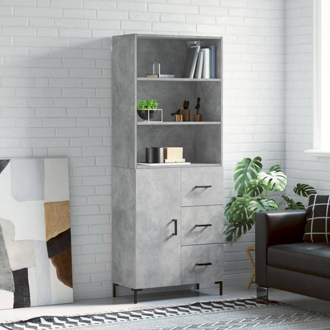 vidaXL Highboard Concrete Grey 69.5x34x180 cm Engineered Wood