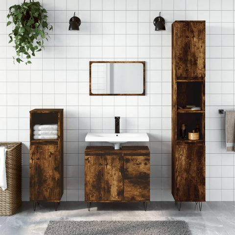 vidaXL 3 Piece Bathroom Furniture Set Smoked Oak Engineered Wood