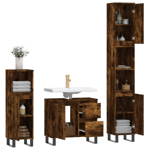 vidaXL 3 Piece Bathroom Furniture Set Smoked Oak Engineered Wood