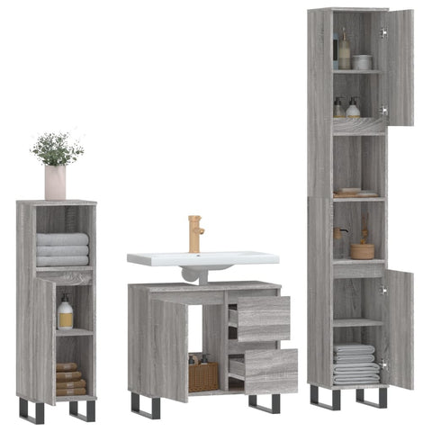 vidaXL 3 Piece Bathroom Furniture Set Grey Sonoma Engineered Wood