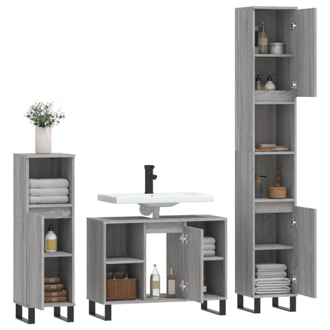vidaXL 3 Piece Bathroom Furniture Set Grey Sonoma Engineered Wood