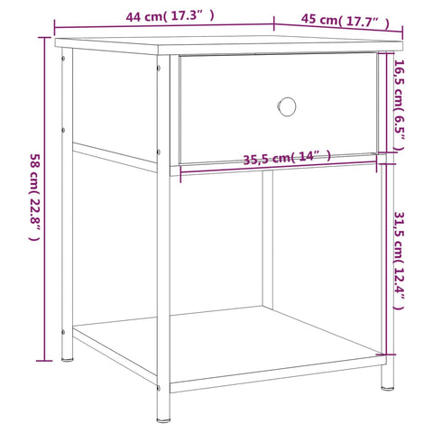 vidaXL Bedside Table Grey Sonoma 44x45x58 cm Engineered Wood