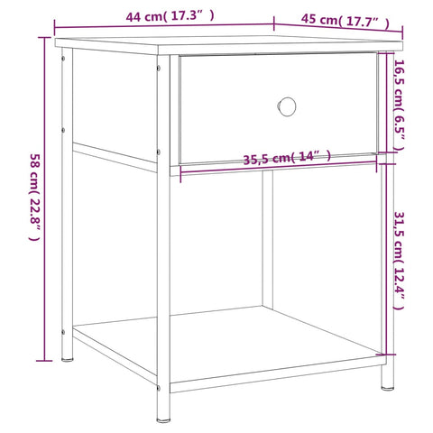 vidaXL Bedside Table Brown Oak 44x45x58 cm Engineered Wood