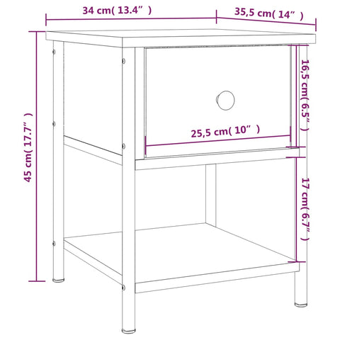 vidaXL Bedside Table Black 34x35.5x45 cm Engineered Wood