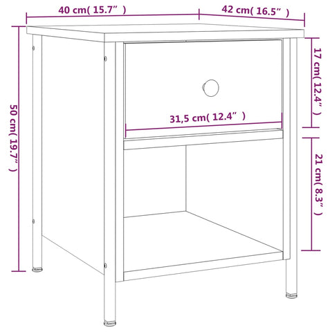 vidaXL Bedside Cabinet Smoked Oak 40x42x50 cm Engineered Wood