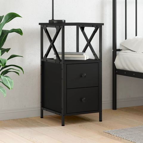 vidaXL Bedside Cabinet Black 34x35.5x70 cm Engineered Wood