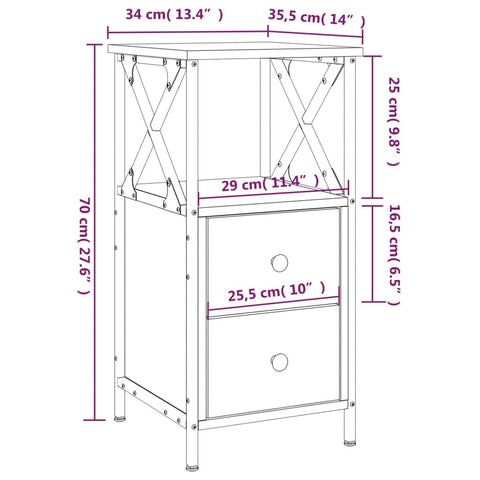 vidaXL Bedside Cabinet Grey Sonoma 34x35.5x70 cm Engineered Wood