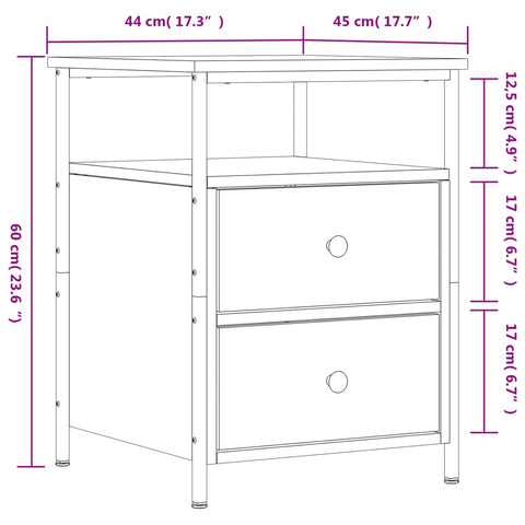 vidaXL Bedside Cabinet Smoked Oak 44x45x60 cm Engineered Wood