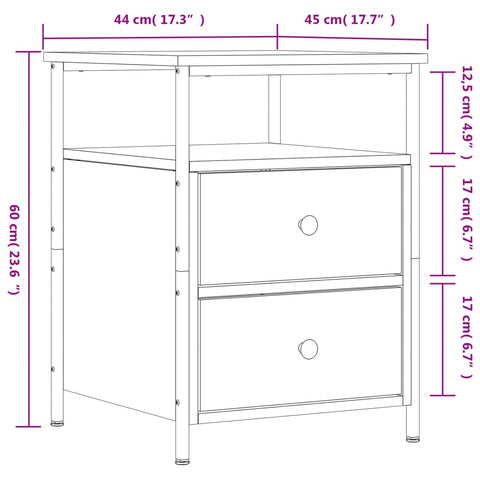 vidaXL Bedside Cabinet Brown Oak 44x45x60 cm Engineered Wood