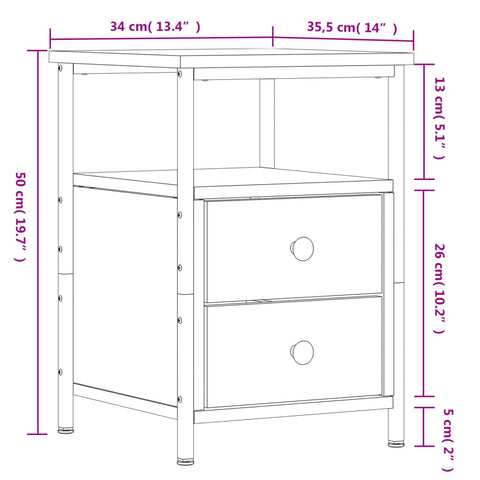 vidaXL Bedside Cabinet Black 34x35.5x50 cm Engineered Wood