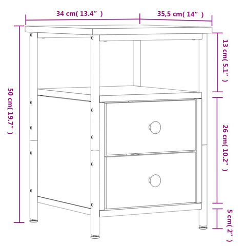 vidaXL Bedside Cabinet Smoked Oak 34x35.5x50 cm Engineered Wood