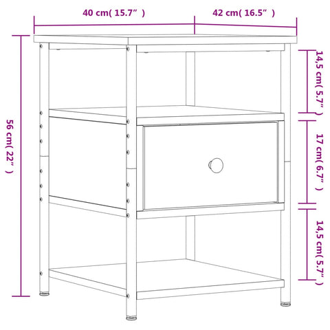 vidaXL Bedside Cabinet Smoked Oak 40x42x56 cm Engineered Wood