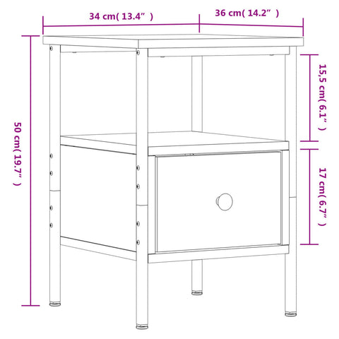 vidaXL Bedside Cabinet Smoked Oak 34x36x50 cm Engineered Wood