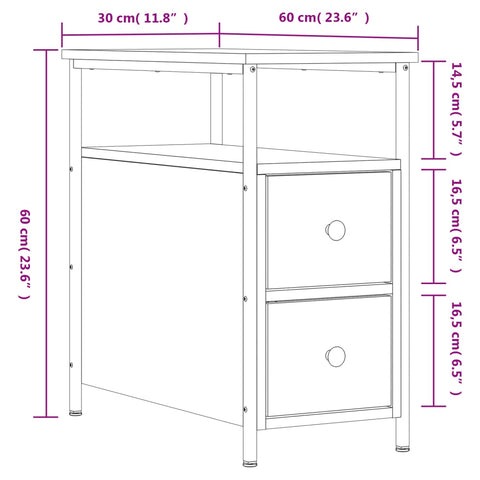 vidaXL Bedside Cabinet Smoked Oak 30x60x60 cm Engineered Wood