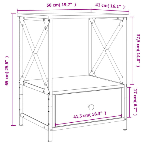 vidaXL Bedside Table Grey Sonoma 50x41x65 cm Engineered Wood