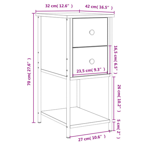 vidaXL Bedside Cabinet Sonoma Oak 32x42x70 cm Engineered Wood