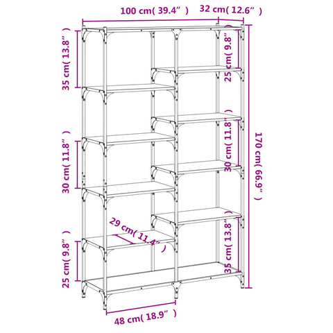 vidaXL Bookshelf Smoked Oak 100x32x170 cm Engineered Wood and Iron