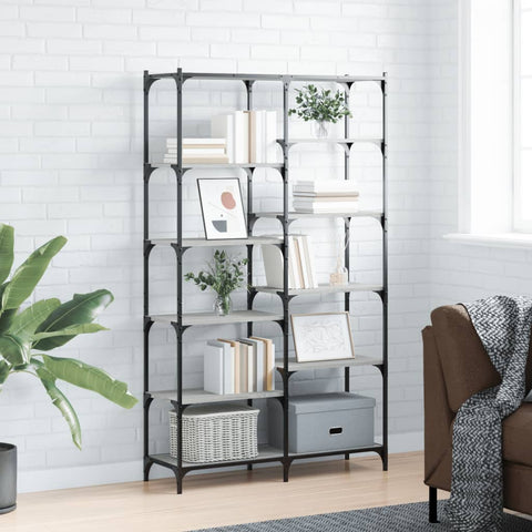 vidaXL Bookshelf Grey Sonoma 100x32x170 cm Engineered Wood and Iron