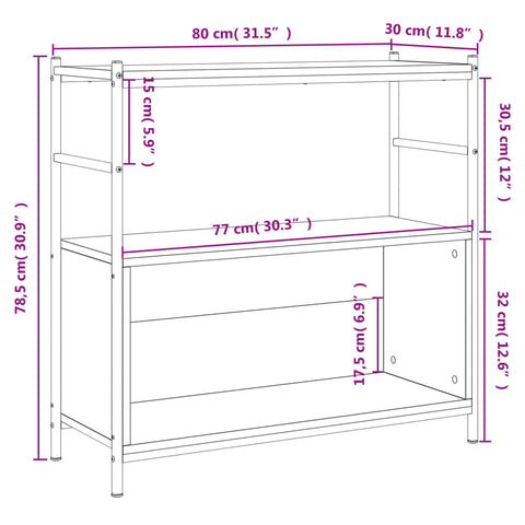 vidaXL Bookshelf Grey Sonoma 80x30x78.5 cm Engineered Wood and Iron