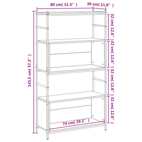 vidaXL Bookshelf Smoked Oak 80x30x145.5 cm Engineered Wood and Iron