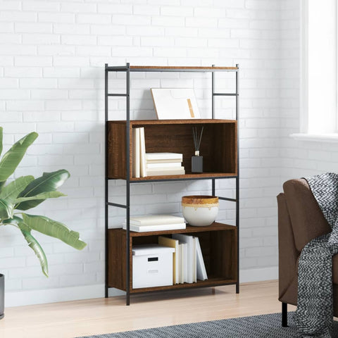 vidaXL Bookshelf Brown Oak 80x30x145.5 cm Engineered Wood and Iron