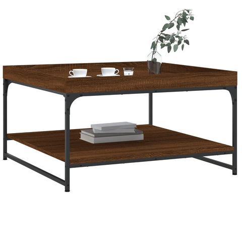 vidaXL Coffee Table Brown Oak 80x80x45 cm Engineered Wood and Iron