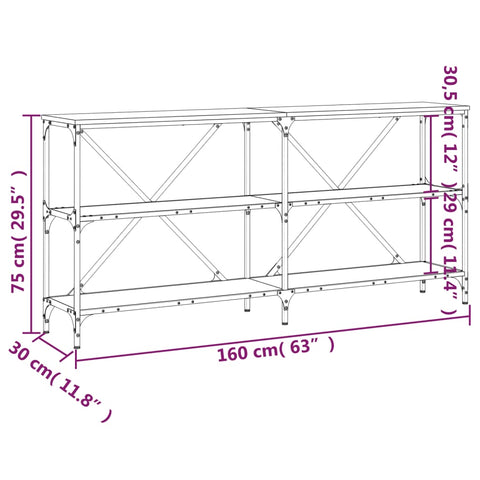 vidaXL Console Table Grey Sonoma 160x30x75 cm Engineered Wood and Iron