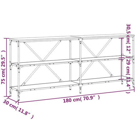vidaXL Console Table Sonoma Oak 180x30x75 cm Engineered Wood and Iron