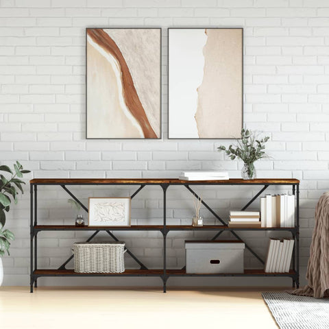 vidaXL Console Table Smoked Oak 180x30x75 cm Engineered Wood and Iron