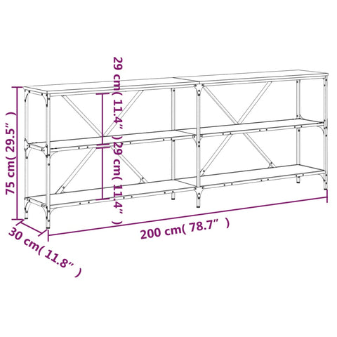 vidaXL Console Table Black 200x30x75 cm Engineered Wood and Iron