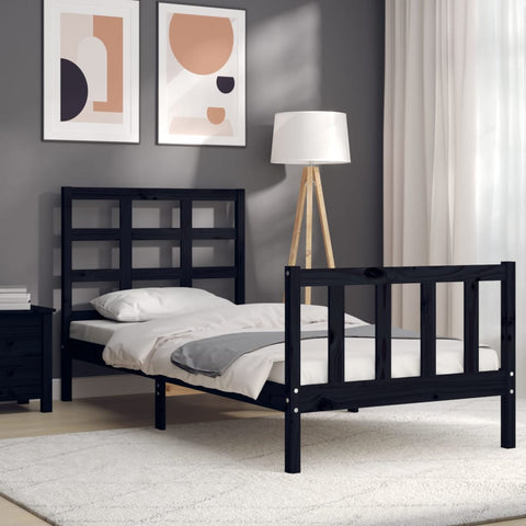 vidaXL Bed Frame without Mattress Black Small Single Solid Wood Pine