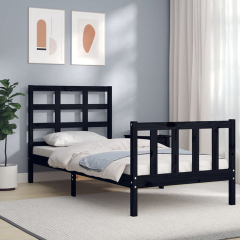 vidaXL Bed Frame without Mattress Black Small Single Solid Wood Pine