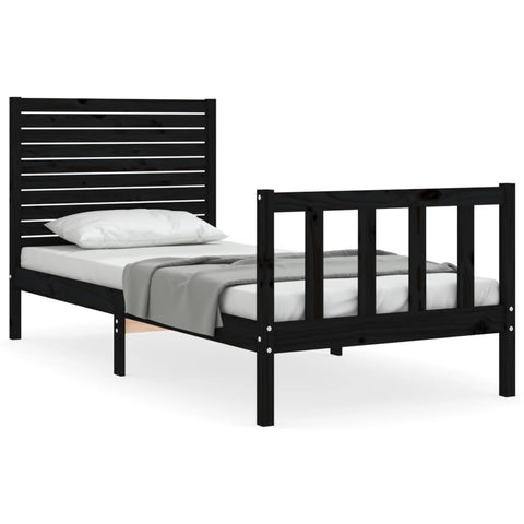 vidaXL Bed Frame without Mattress Black Small Single Solid Wood Pine