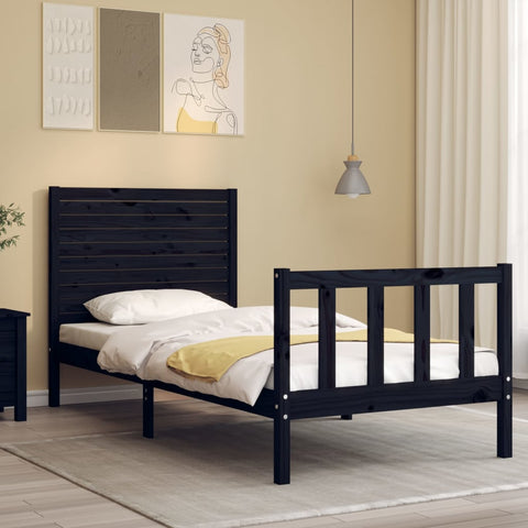 vidaXL Bed Frame without Mattress Black Small Single Solid Wood Pine