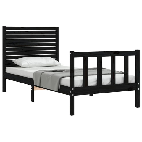 vidaXL Bed Frame without Mattress Black Small Single Solid Wood Pine