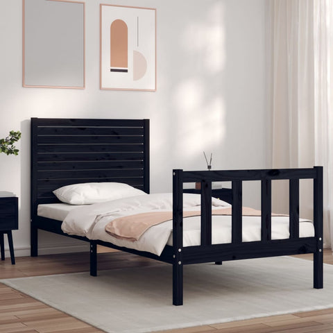 vidaXL Bed Frame without Mattress Black Small Single Solid Wood Pine