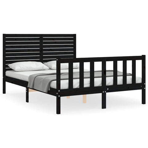 vidaXL Bed Frame without Mattress Black Double Solid Wood Pine
