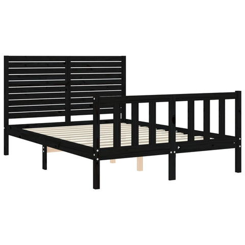 vidaXL Bed Frame without Mattress Black Double Solid Wood Pine