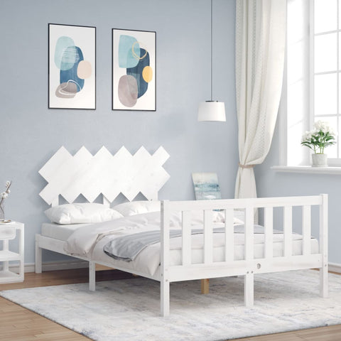 vidaXL Bed Frame without Mattress White Double Solid Wood Pine