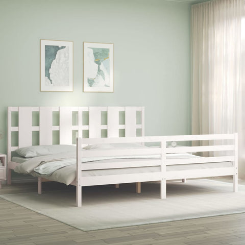 vidaXL Bed Frame without Mattress White Super King Size Solid Wood